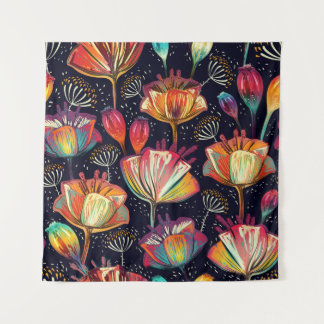 Kleurrijke Bloemen Planten  Patroon Wandkleed