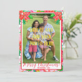 Kleurrijke Bloemen Poinsettia Kerst Kaart (Staand voorkant)