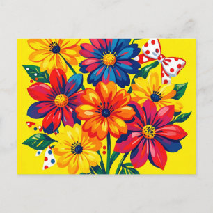 Kleurrijke Bloemen Pop Art Boeket Stippenpatroon Briefkaart