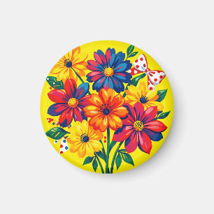 Kleurrijke Bloemen Pop Art Boeket Stippenpatroon Magneet