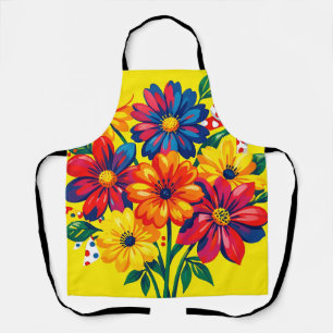 Kleurrijke Bloemen Pop Art Boeket Stippenpatroon Schort