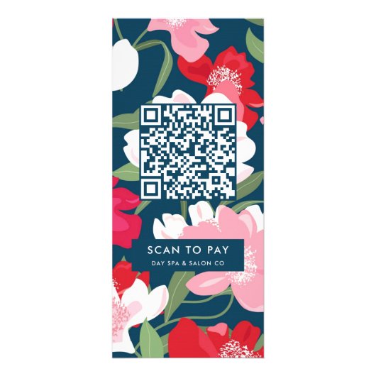 Kleurrijke Bloemen prijslijst met QR Code Blauw Reclamekaart (Achterkant)