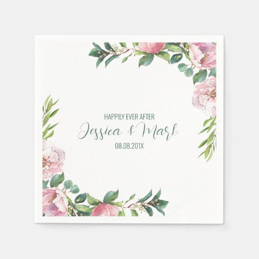 Kleurrijke bloemen rand bruiloft ontwerp servet (Voorkant)