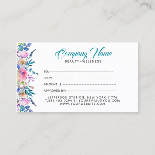 Kleurrijke Bloemen Rand Cadeaubon Sjabloon Kortingskaartje (Achterkant)