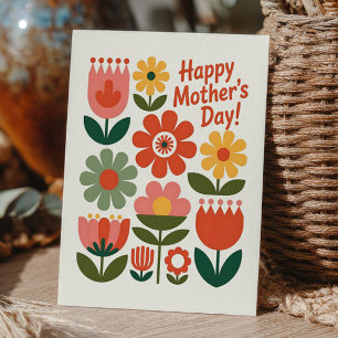 Kleurrijke Bloemen Retro Bloemig Gelukkige Moederd Briefkaart