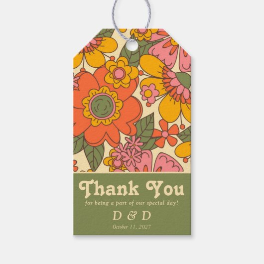 Kleurrijke Bloemen Retro  Dank u Cadeaulabel (Voorkant)