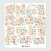 Kleurrijke bloemen, Retro Vegan set Sticker (Vel)