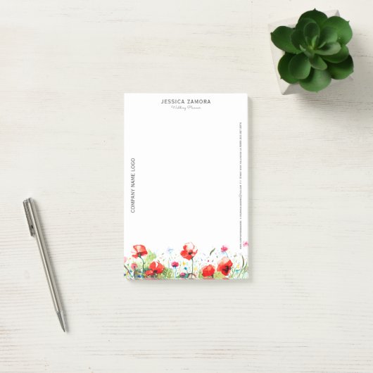 Kleurrijke bloemen & rode klaprozen post-it® notes (Kantoor)