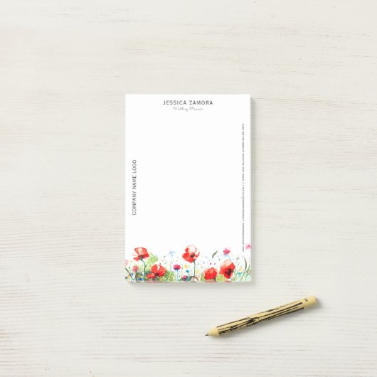 Kleurrijke bloemen & rode klaprozen post-it® notes (Op bureau)