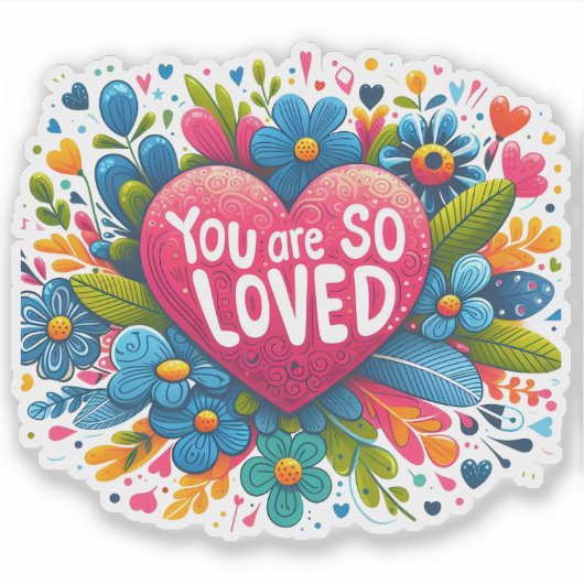 Kleurrijke bloemen rond een liefdevol hart sticker (Voorkant)