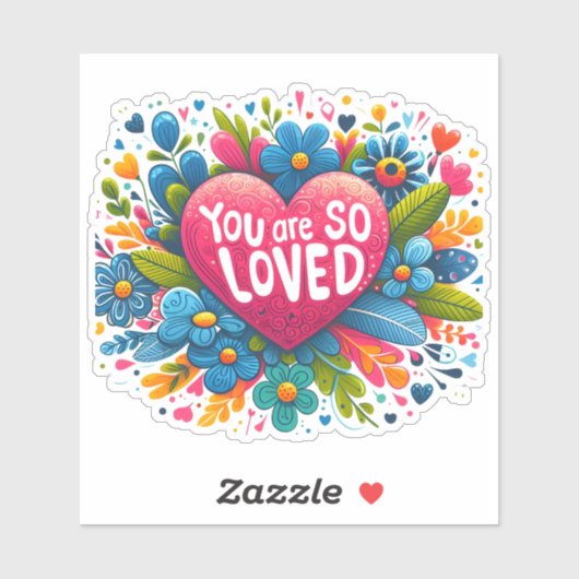 Kleurrijke bloemen rond een liefdevol hart sticker (Vel)