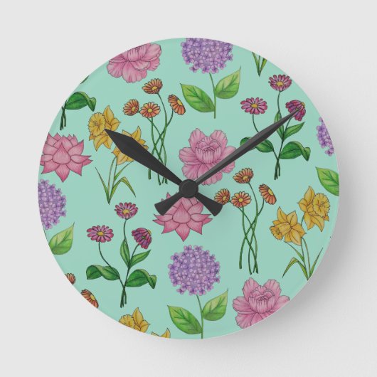 Kleurrijke bloemen ronde klok (Voorkant)