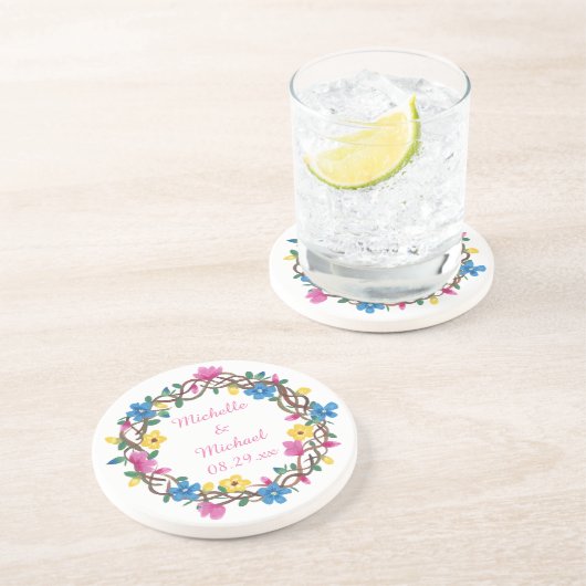 Kleurrijke bloemen Ronde persoonlijke Onderzetters (Zijkant)