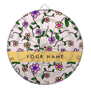 Kleurrijke Bloemen, Roze Achtergrond, Geel Dartbord