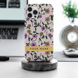 Kleurrijke bloemen, roze achtergrond, geel iPhone 15 pro max case