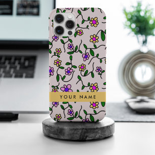 Kleurrijke Bloemen, Roze Achtergrond, Geel iPhone 15 Pro Max Case