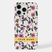 Kleurrijke bloemen, roze achtergrond, geel iPhone hoesje (Achterkant)