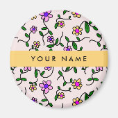 Kleurrijke bloemen, roze achtergrond, geel magneet (Voorkant)