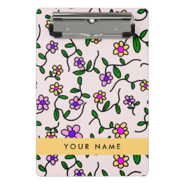 Kleurrijke bloemen, roze achtergrond, geel mini klembord