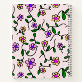 Kleurrijke bloemen, roze achtergrond, geel notitieboek (Achterkant)
