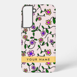 Kleurrijke bloemen, roze achtergrond, geel samsung galaxy hoesje