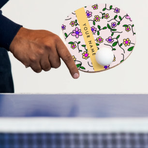 Kleurrijke Bloemen, Roze Achtergrond, Geel Tafeltennisbatje