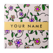 Kleurrijke bloemen, roze achtergrond, geel tegeltje (Voorkant)