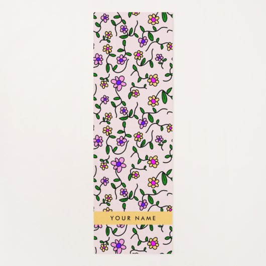 Kleurrijke bloemen, roze achtergrond, geel yogamat (Voorkant)