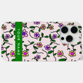 Kleurrijke bloemen, roze achtergrond, groen Case-Mate iPhone case (Achterkant (horizontaal))