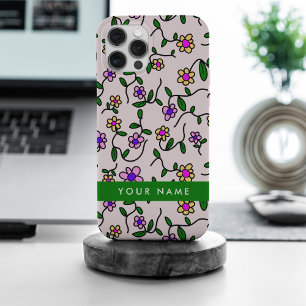 Kleurrijke bloemen, roze achtergrond, groen iPhone 15 pro max hoesje