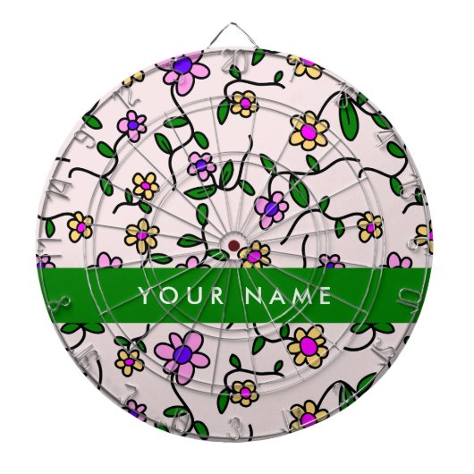 Kleurrijke bloemen, roze achtergrond, groen dartbord (Voorkant)
