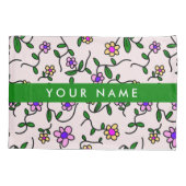 Kleurrijke bloemen, roze achtergrond, groen kussensloop (Achterkant)