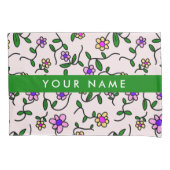 Kleurrijke bloemen, roze achtergrond, groen kussensloop (Voorkant)