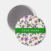 Kleurrijke bloemen, roze achtergrond, groen magneet (Voorkant / Achterkant)
