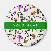 Kleurrijke bloemen, roze achtergrond, groen magneet (Voorkant)