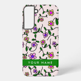 Kleurrijke bloemen, roze achtergrond, groen samsung galaxy hoesje