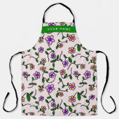 Kleurrijke bloemen, roze achtergrond, groen schort (Voorkant)