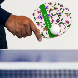 Kleurrijke Bloemen, Roze Achtergrond, Groen Tafeltennisbatje