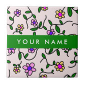 Kleurrijke bloemen, roze achtergrond, groen tegeltje (Voorkant)