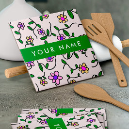 Kleurrijke bloemen, roze achtergrond, groen tegeltje