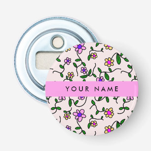 Kleurrijke Bloemen, Roze Achtergrond, Roze Button Flesopener
