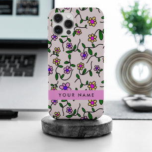Kleurrijke bloemen, roze achtergrond, roze iPhone 15 pro max case