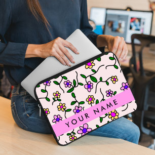 Kleurrijke Bloemen, Roze Achtergrond, Roze Laptop Sleeve