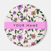 Kleurrijke bloemen, roze achtergrond, roze magneet (Voorkant)