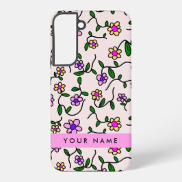 Kleurrijke bloemen, roze achtergrond, roze samsung galaxy hoesje