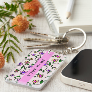 Kleurrijke Bloemen, Roze Achtergrond, Roze Sleutelhanger