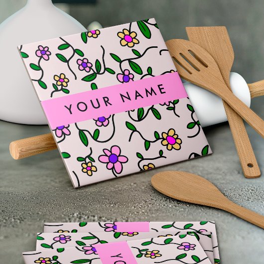 Kleurrijke bloemen, roze achtergrond, roze tegeltje