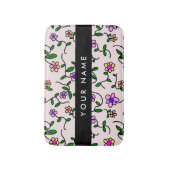 Kleurrijke bloemen, roze achtergrond, zwart badmat (Voorkant Verticaal)