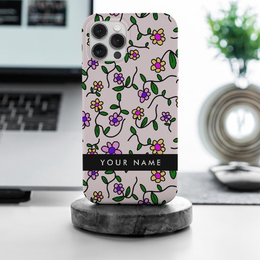 Kleurrijke bloemen, roze achtergrond, zwart Case-Mate iPhone case