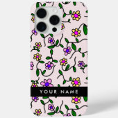 Kleurrijke bloemen, roze achtergrond, zwart Case-Mate iPhone case (Achterkant)